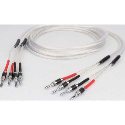 Pair HIFI Silver-Plated Speaker Cable Hi-End 4N OFC Speaker Wire For Hi-fi Y Plug Banana Plug Speaker Cable