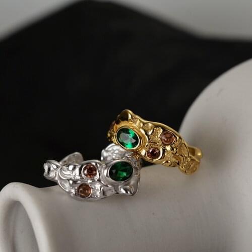 925 Sterling Silver Irregular Texture Ring With Diamond For Women Gold Engagement Adjustable 2021 Trend Accessories Jewelry