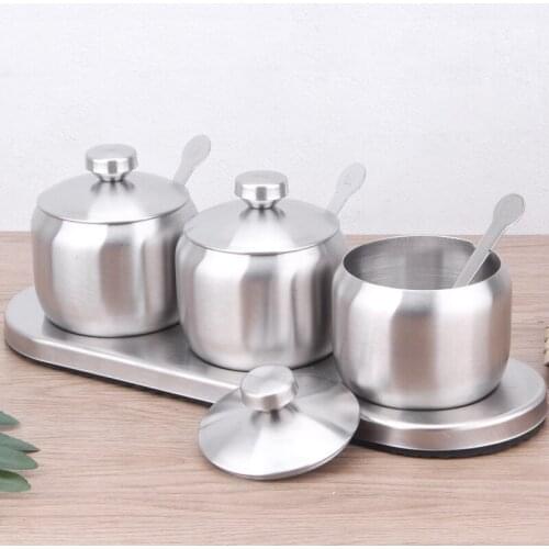 Kitchen 18/8 Stainless Steel Seasoning Containers Set Spice Jar Spice Rack Condiment Cruet Bottle Salt Pepper Sugar Storage Orga