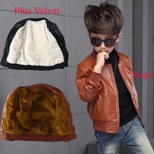 New Arrived Boys Coats Autumn Winter Fashion Korean Childrens Plus Velvet Warming Cotton PU Leather Jacket For 6-15Y Kids Hot