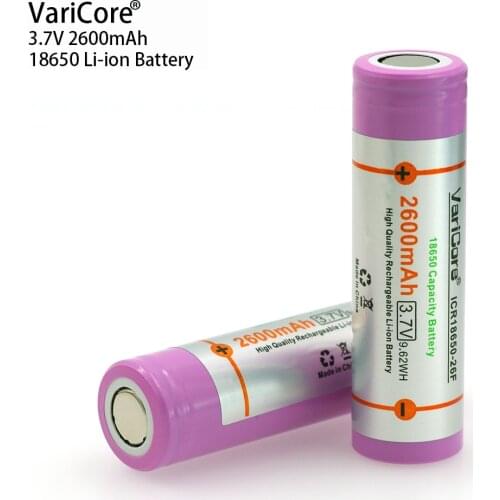 1-10PCS VariCore 100% New Original 18650 ICR18650-26F 3.7V 2600mAh Rechargeable Li-ion Battery For Flashlight