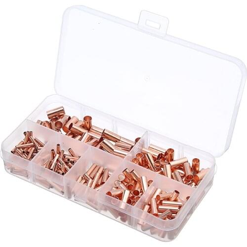 250pcs Copper Connecting Pipe Wire Joint Small Copper Tube Terminal Cable Lug Bootlace Ferrule Kit Cold Pressed Terminal