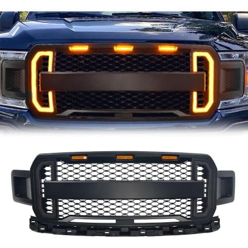 Modified For F150 Radiator Grille For F-150 2018 2019 2020 LED Racing Grill Raptor Grills Front Bumper Grille Grills Mesh Cover