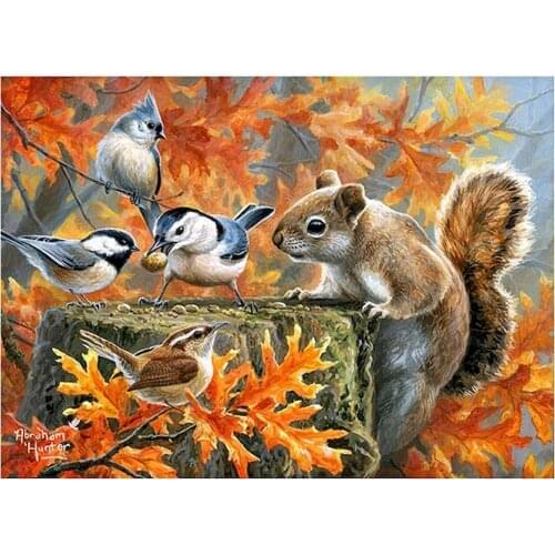 Squirrel With Birds DIY Cross Stitch Embroidery 11CT 14ct Kits Craft Needlework Set Cotton Thread Canvas Home Sale