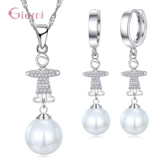 Sweet Girl Jewelry Kits 925 Sterling Silver Cubic Zirconia Drop Earring Pendant Necklace Women Child Cute Rhinestone Jewelry