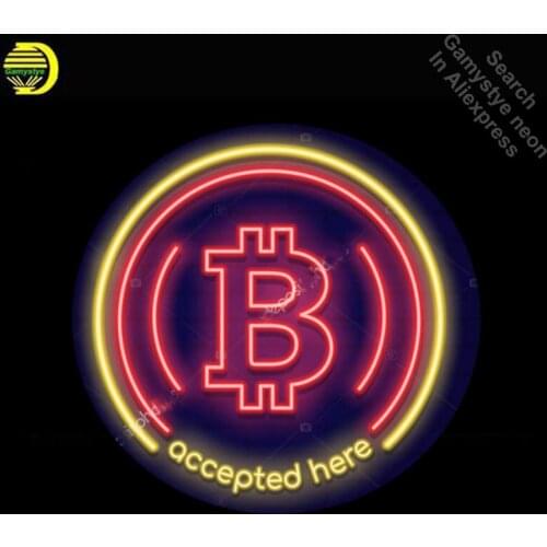 Neon sign here accept Bitcoin Money Neon Light Sign Currency Glass Tube Handcrafted Store Business Display lamp custom made