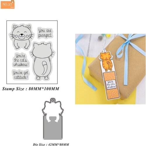 2021 New Christmas Pet Cat Tags Stamp and Metal Cutting Dies DIY Scrapbooking for Photo Album Decorative Silicone Clear Stamps