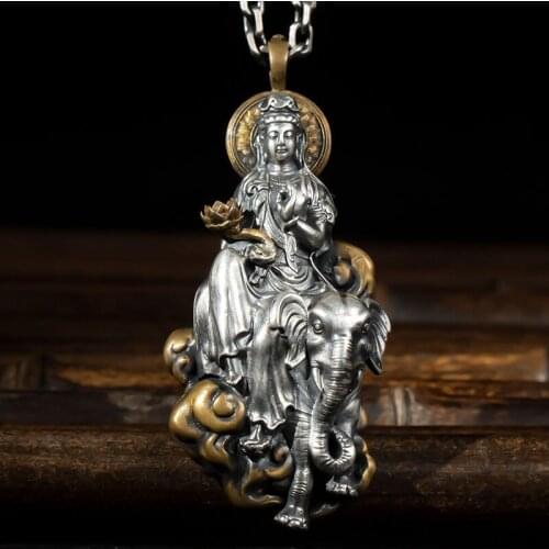 New Dripping Guanyin Bodhisattva Silver Pendant Retro Necklace Pendant Lanyard Guanyin Pendant Men And Women Jewelry Accessories