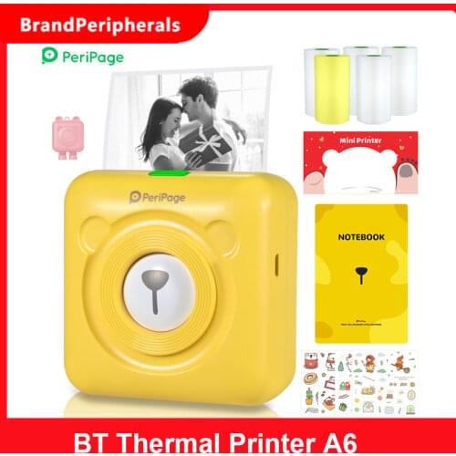 PeriPage A6 Mini Pocket Wireless BT Thermal Printer Picture Photo Label Memo Receipt Paper Printer AR Photo Function w/ 5 rolls