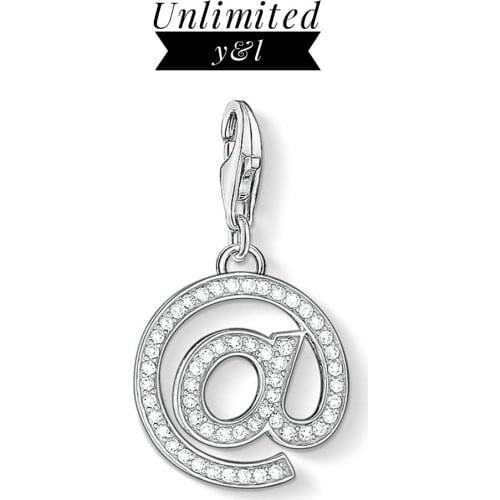 Internet @ Symbol Pendant Charms for DIY Jewelry Making White CZ 925 Sterling Silver Jewelry Accessories Fit Bracelets Necklaces