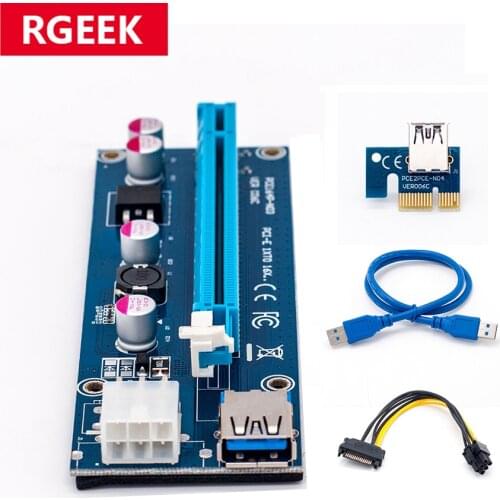 New 006C PCIe 1x to 16x Express Riser Card Graphic pci-e riser Extender 60cm USB 3.0 Cable SATA to 6Pin Power for BTC mining