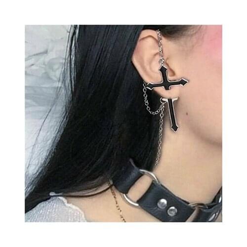 RJ Goth Vintage Punk Black Cross Earrings Cерьги Rock Long Chain Women Drop Earrings For Girl Boy Unisex Brincos Jewelry Gift