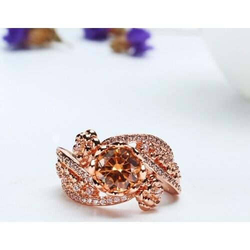 Luxury Female Rose Gold Finger Ring Fashion Zircon Wedding Band Jewelry Promise Flower Engagement Rings For Women