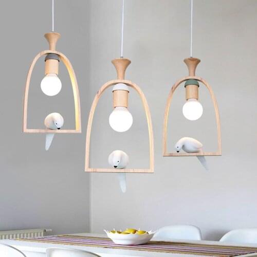 Nordic wood pendant light courtyard entrance balcony e27 bird pendant light home art deco restaurant kitchen island fixtures