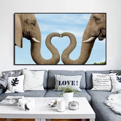 Modern Animals Posters and Prints Wall Art Canvas Painting Elephant Trunks Making a Heart Pictures for Living Room Cuadros Decor