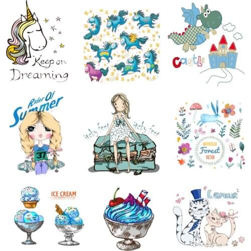 Iron on Transfer for Clothing Thermoadhesive Patches Stickers Diy Unicorn Cute Patch Pvc Vinyl Stripes Appliques for T Shirt C