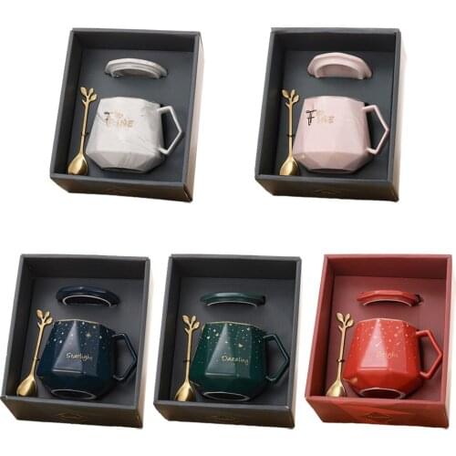 Heat Resistant Ceramic Cup Hot Cold Coffee Cup Tea Milk Mug Cup with Spoon and Lid Gift Box for Friends Home