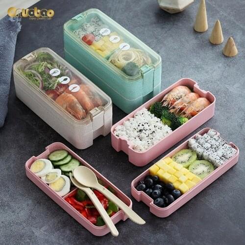 Three layer Wheat Straw Lunch Box Ins 0.8 1.1L Capacity Sealed Leak proof Bento Box Microwave Oven Heating Work School Picnic