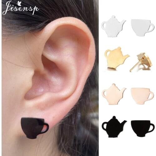 Unique Jewelry Minimalist Stainless Steel Teapot Cup Stud Earrings for Women Men Punk Tools Ear Studs Oorbellen Piercing Brincos