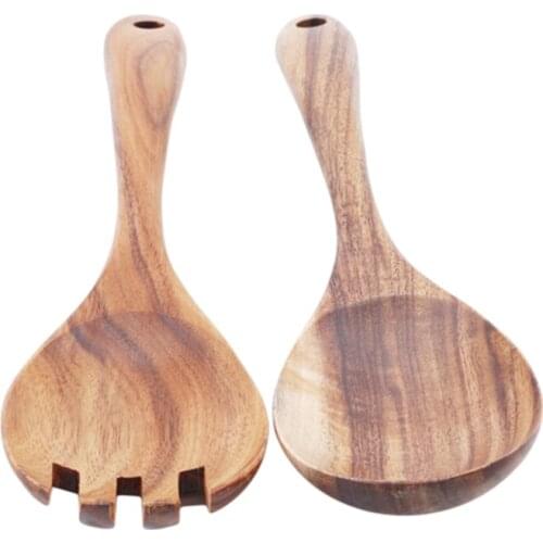 Vintage Acacia Wooden Large Salad Spoon Fork Cuisine Wooden Spoon Wooden Fork Salad Spoon Kitchen Cutlery