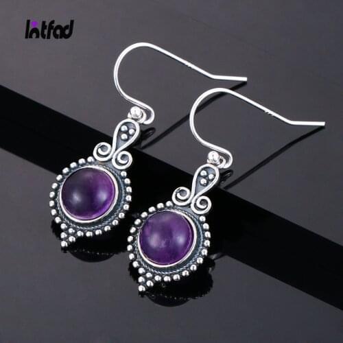 925 Sterling Silver Earrings Vintage Amethyst Drop Earrings for Women Fashion Dangle Earrings Anniversary Party Gift Jewelry