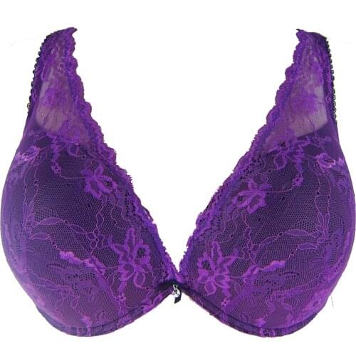 Plus Size Bra Full Coverage Purple Floral Lace Ultra Boost Bralette Sexy Bras For Women