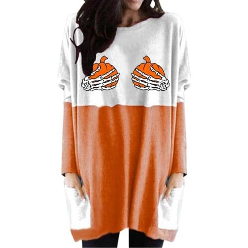 Womens Pullover Halloween Lantern Ghost Pumpkin Shirt Face Costume Fashion Long Sleeves Tops Джемпер Женский 2021 #G3