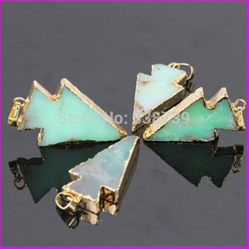 1pc Natural Chrysoprase Australia Pendant Green Aventurine Stone Slice Arrow shape male women druzy Pendant