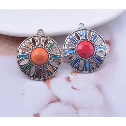 12pcs/lot 25*29mm Bohemian Style Alloy Enamelled Round Charms