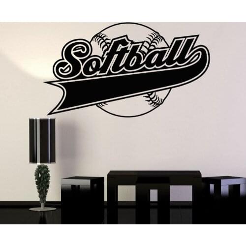 3D Vinyl Wall Stickers Softball Player Ball Word Sports Decals Home Decor Living Room For Kids Rooms Art Murals YY366
