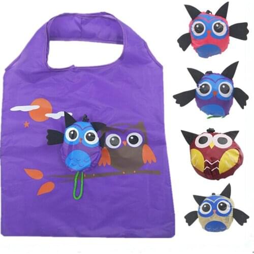 60PCS / LOT Shopping Bag Foldable Owl Environmental Storage Bag Reusable Tote Pouch Nylon Portable Handbags