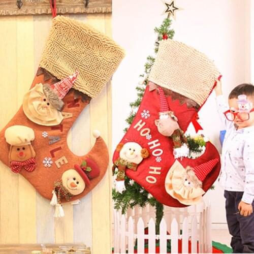 79cm New Creative Large Christmas Stockings Santa Cloth Art Bag Hang Xmas Gift Decoration For Home Tree New Year Party Supplies