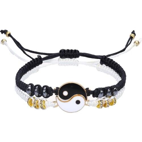 Tai Chi Decor Couple Bracelet Tai Ji Stained Alloy Wrist Jewelry Knitting Rope Adjustable Length for Men Women H9
