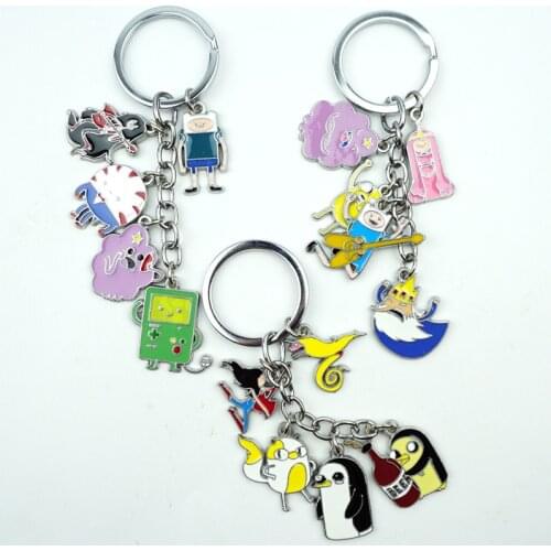 Adventure The Dog Bmo Keychain Keyring 5 In 1 Set Alloy Metal Pendant Cartoon Figures Key Ring Cosplay Accessories Gift