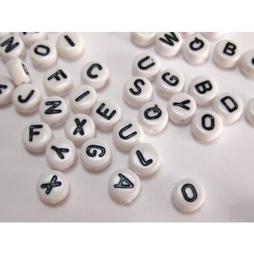 Diy beads acrylic beads material 7*4 4mm acrylic letter beads black and white oblate