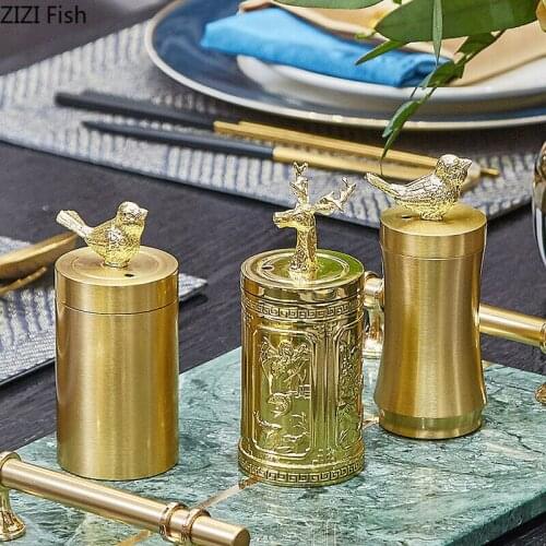 European Luxury Brass Golden Deer Toothpick Holder Coffee Table Desktop Decoration Cartoon Animal Dustproof Toothpick Holder New