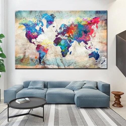 Nordic Printed Canvas Print Painting Colorful World Map Home Decoration Wall Art Canvas Pictures for Living Room Home Decor