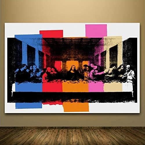 Jesus Christ The Last Supper Canvas Paintings Colorful Wall Art Prints With Blue Red Orange Pink Color Blocks Modern Wall Decor
