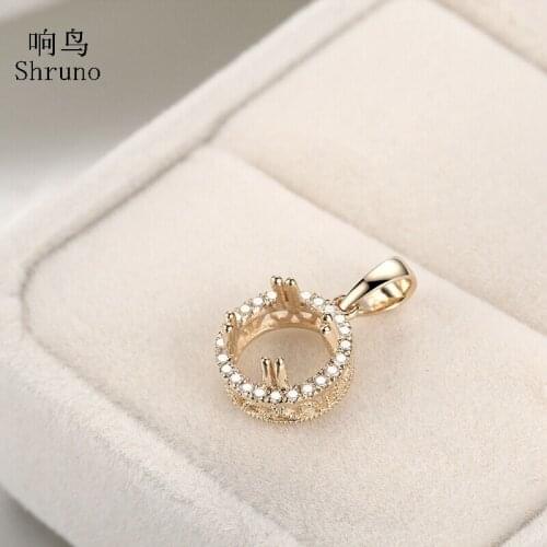 Solid 10K Yellow Gold Round 7.5mm Real Natural Diamonds Semi Mount Wedding & Anniversary Pendant Women Trendy Fine Jewelry Gift