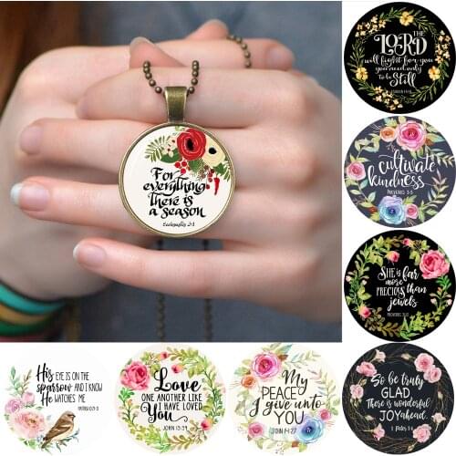 Art Fashion Bible Verse Bead Chain Glass Dome Pendant Necklace Antique Bronze Scripture Quote Jewelry Christian Family Gifts