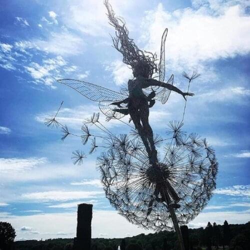 Metal Garden Yard Art Decor Lawn Landscape Sculpture Pixies Decoration Garden Decorative Fairies And Dandelions Dance Together