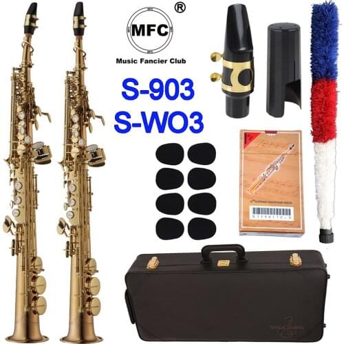 MFC Soprano Saxophone S-903 S-WO3 Gold Lacquer Sax Soprano Mouthpiece Ligature Reeds Neck Musical Instrument Accessories
