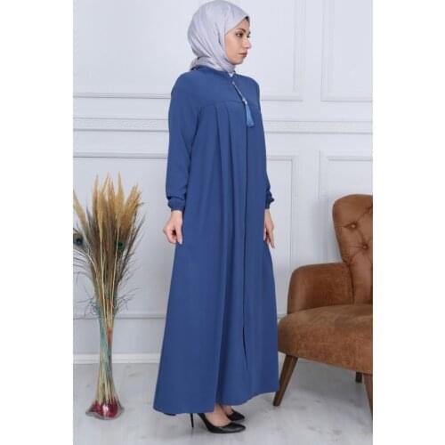 Fashion Line Crepe Pleat Detailed Ferace Indigo