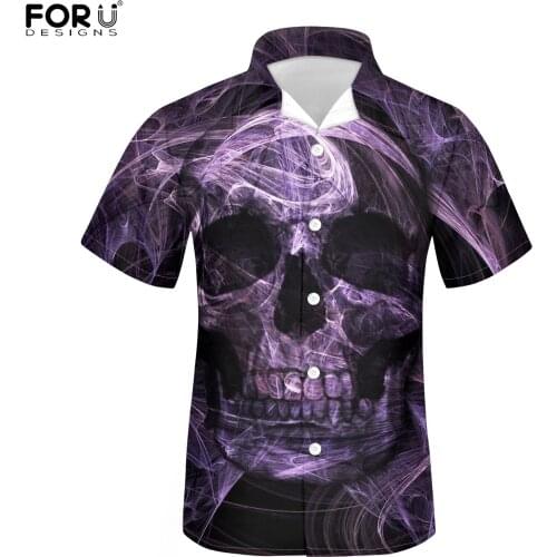 FORUDESIGNS Men Summer Short Sleeve Shirt Button-Down Cuban Guayabera Shirt for Mens Skull Design Boys Breathable Streetwear