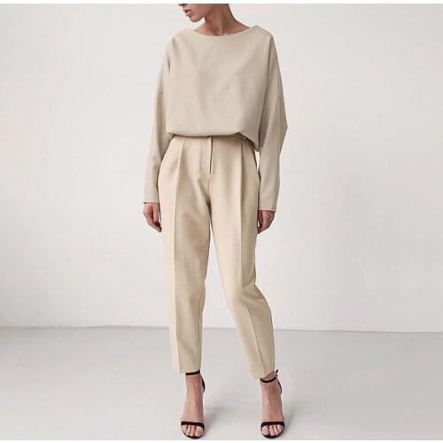 2020 Autumn and Winter New High-waist Casual Nine-point Pants Commuter Womens Thin Straight Suit Pants