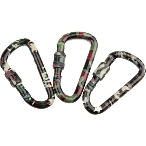 New Arrival 120KG Camouflage Carabiner Outdoor Camping Accessories Screw Locking Carabiner Keychain Aluminium Hiking Travel Kits