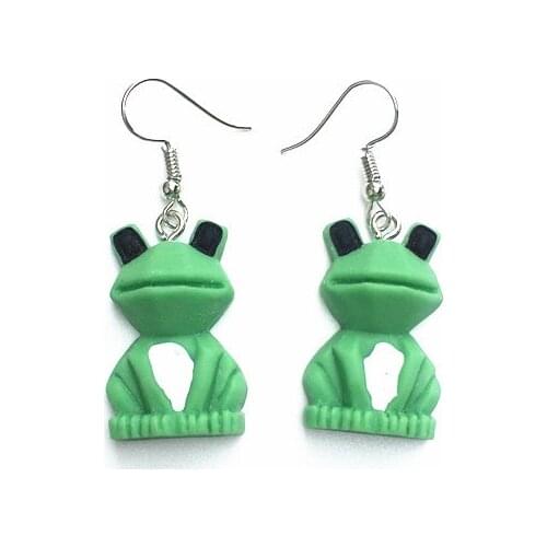 New Resin Cute Cartoon Earrings Green Frog Pink Rabbit Dinosaur Panda Lovely Doll Earrings Fun Student Ear Dangle Accessories