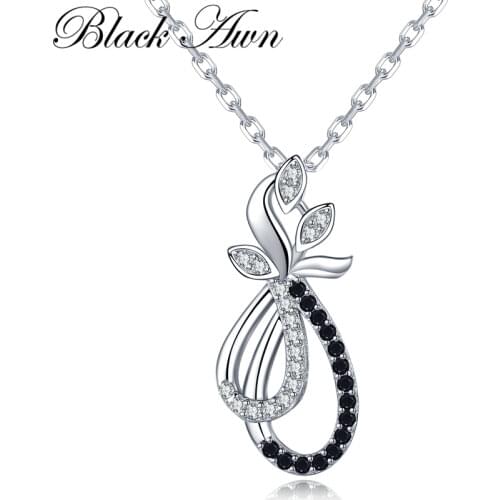 [BLACK AWN] 925 Sterling Silver Necklace for Women Flower Necklaces Pendants Female Sterling Silver Jewelry Gift K034