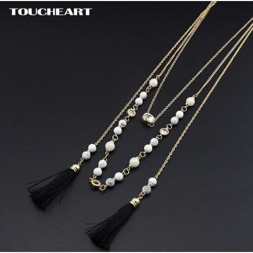 TOUCHEART Natural Stone Beads Necklaces MultiLayer Tassel Necklace Gold color Chain women Jewelry Vintage Accessories SNE160097