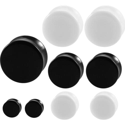 Pair White&Black Acrylic Ear Tunnel Plug Simple Styles Ear Gauges Piercing Double Curved Saddle Expander Stretcher Body Jewelry